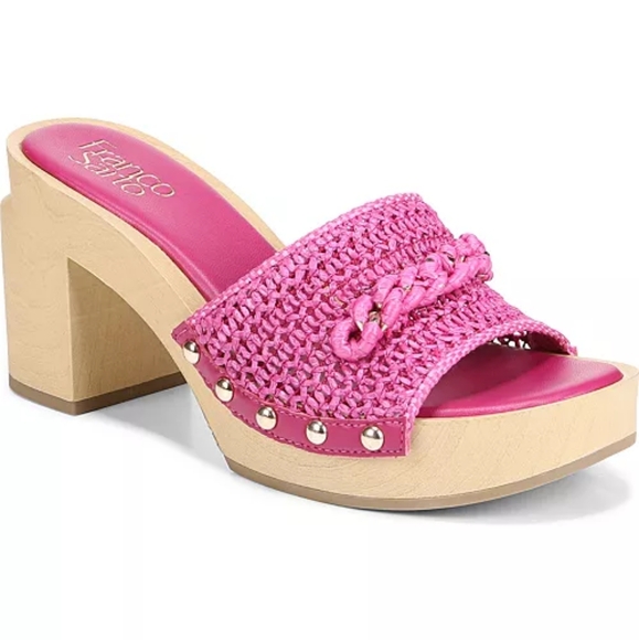 Franco Sarto Woven Pink Capri Clog Slide Wooden Platform Wedge Sandal Slip On 10 - Picture 15 of 15